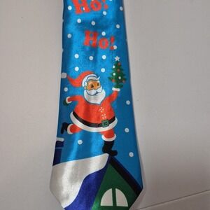 Santa Ho Ho Ho Christmas Necktie Blue Holiday Novelty Tie